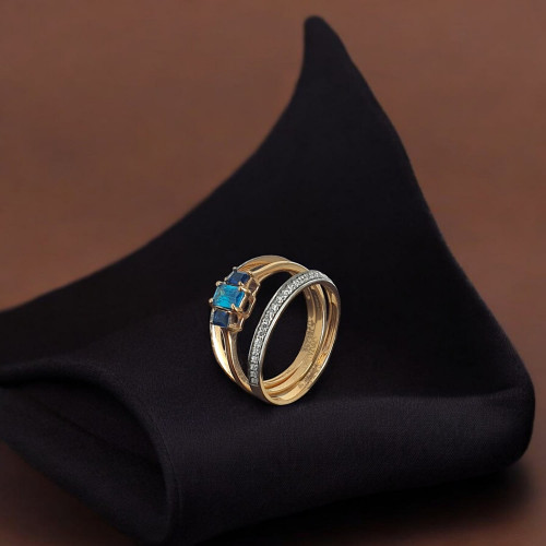 18KT GOLD BLUE FANCY 3 RING COLLECTION