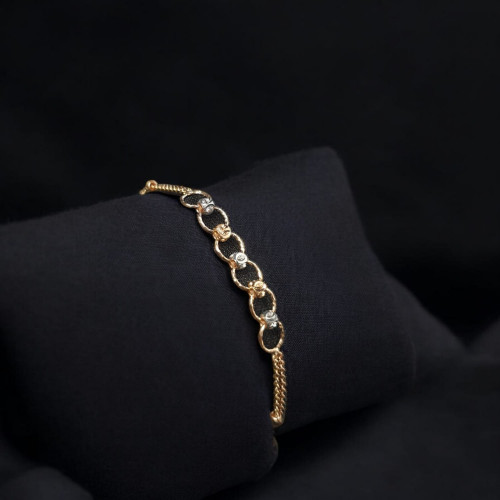 18KT GOLD CIRCLE WITH RHODIUM BALLS FANCY BRACELET