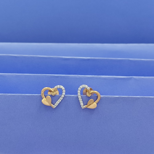 18KT GOLD CUTE DOUBLE HEART EARRING 