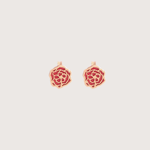 18KT GOLD RED FLOWER EARRING