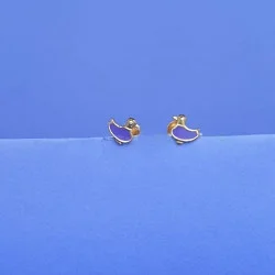 18KT GOLD VIOLET DUCK KIDS EARRING