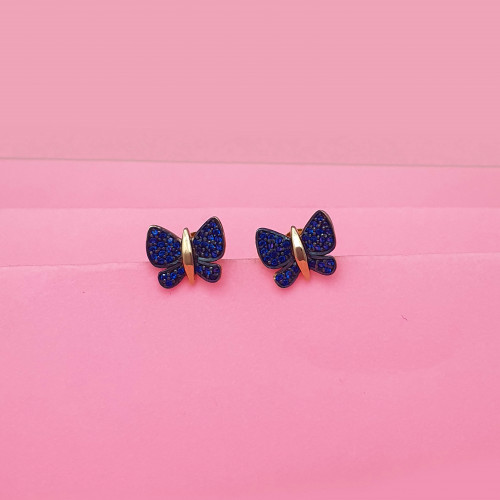 18KT Gold Blue Butterfly Earrings 