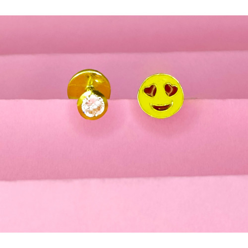 18KT Gold Smiling Double Side Baby Earrings