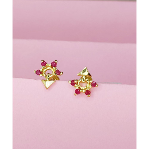 18KT Ruby Triangle Shaped Baby Earrings