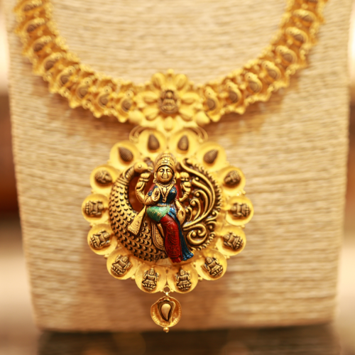22KT Gold Devi Varnam Enamel Temple Necklace 22KT Gold Devi Varnam Enamel Temple Necklace
