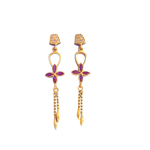 22KT GOLD FLOWER AND PETAL HANGING WOMEN EARRING