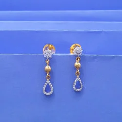 22KT GOLD FLOWER WITH BALL HANGING EARRING FOR WOMEN 