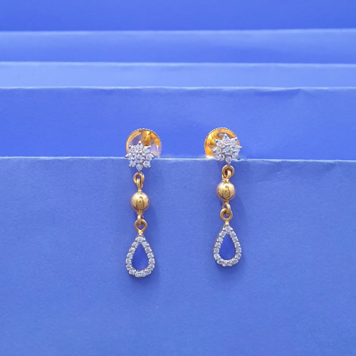 22KT GOLD FLOWER WITH BALL HANGING EARRING FOR WOMEN 