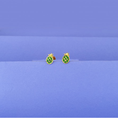 18KT GOLD GREEN PINEAPPLE KIDS STUD