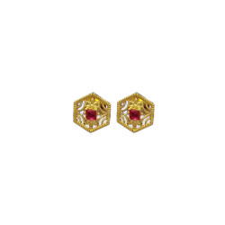 22KT GOLD HEXAGON RED STONED EARING 22KT GOLD HEXAGON RED STONED EARING