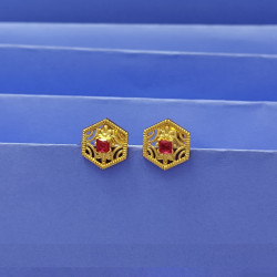 22KT GOLD HEXAGON RED STONED EARING 22KT GOLD HEXAGON RED STONED EARING