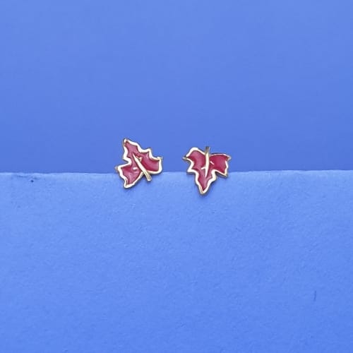 22KT GOLD RED LEAF KIDS EARRING