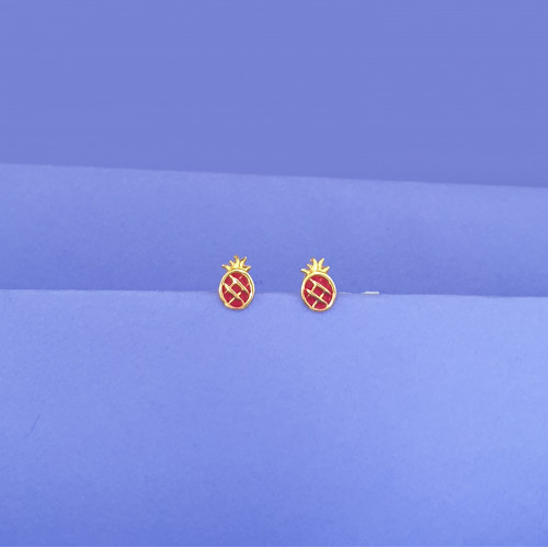 18KT GOLD RED PINEAPPLE KIDS STUDS