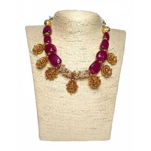 22KT GOLD RUBY LAKSHMI ANTIQUE NECKALCE