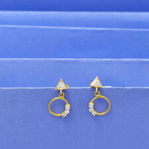 22KT GOLD WHITE STONE TRIANGLE HANGING EARRING