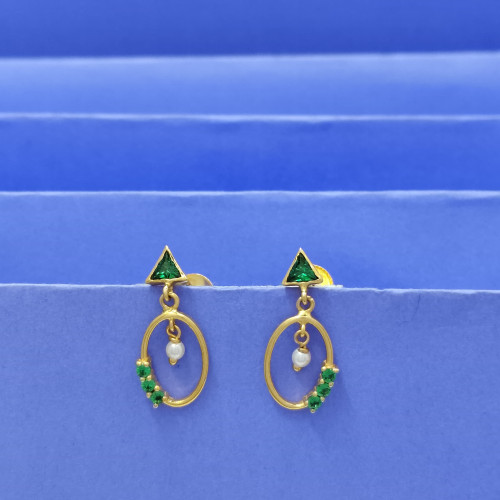 22KT GREEN STONE WITH CUTE PEARL HANGING EARRING