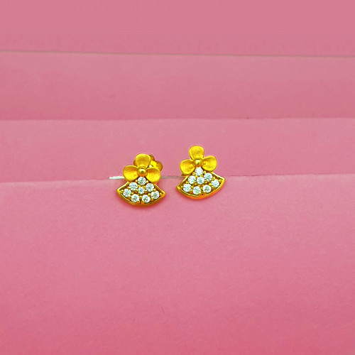 22KT Gold Flower With White Stone Earrings