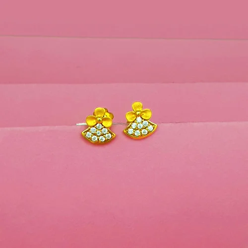 22KT Gold Flower With White Stone Earrings