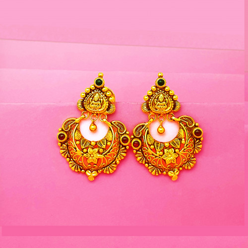 22KT Gold Lakshmi Antique Earrings