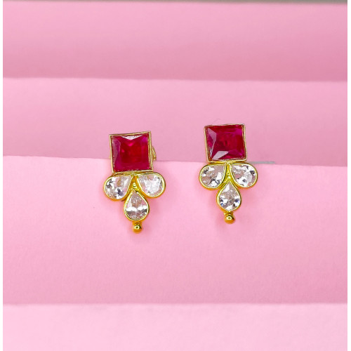 22KT Gold Square Shaped Ruby Baby Earrings