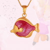 22KT Gold Pink Marble Stone Fish Pendant