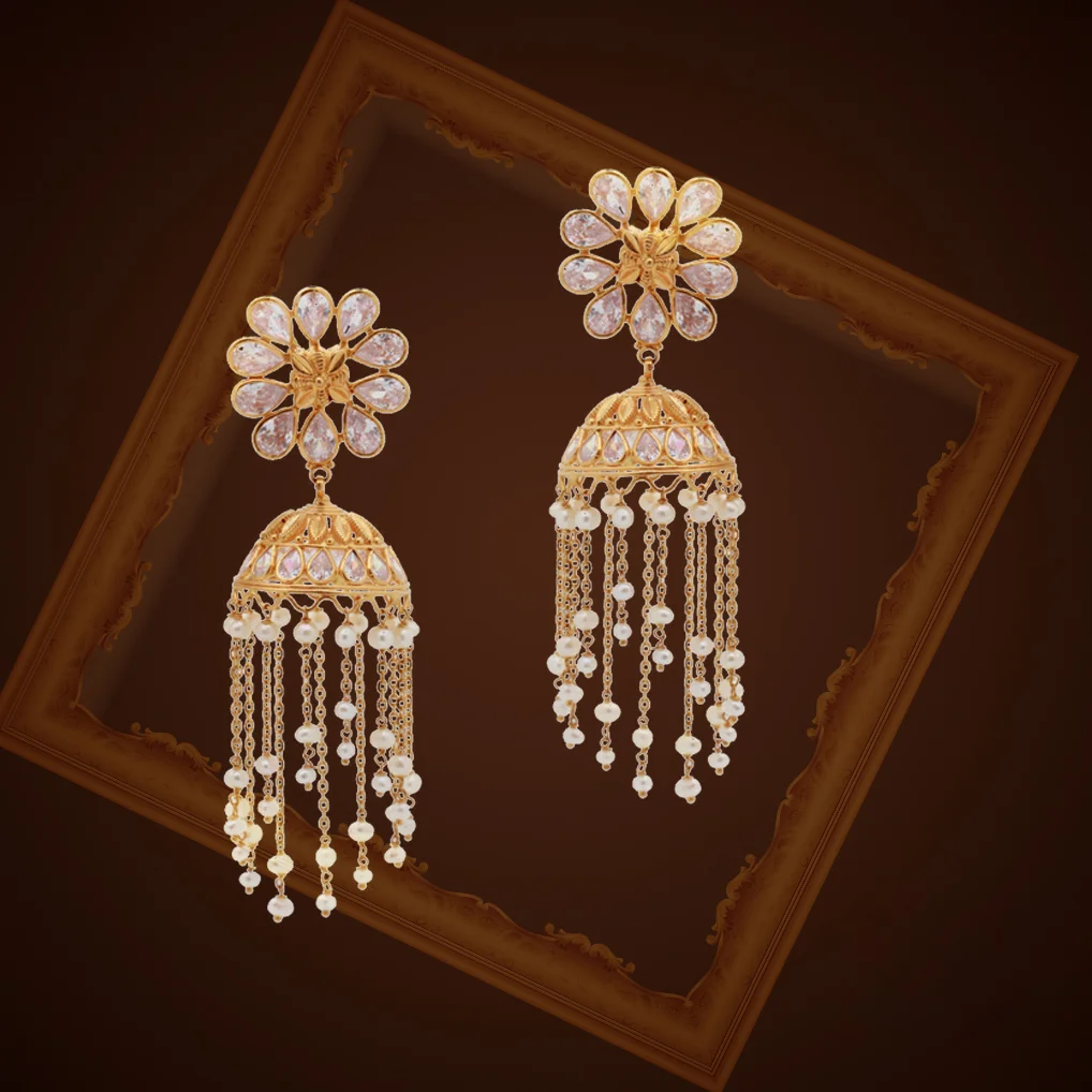 Festive Gold & Pearl earrings – Colorful World Of Gems