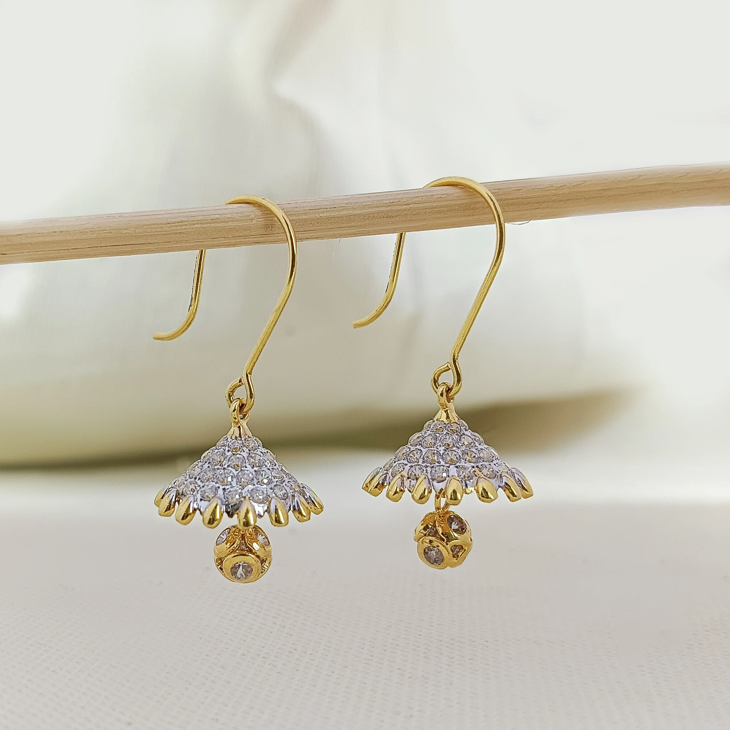 Silver Gold Plated Textured Rhombus Ball Droplet Earrings