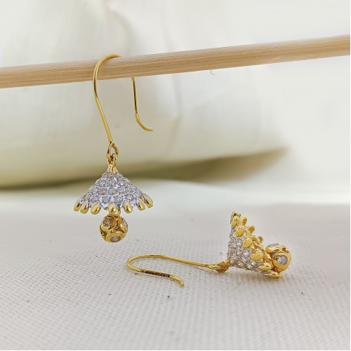 18kt Gold Jhumka Design - Hook Drop Earrings - Exquisite Jewelry