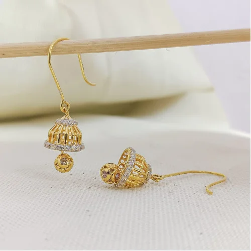 Contemporary Design 22K Gold Long Drop Earrings