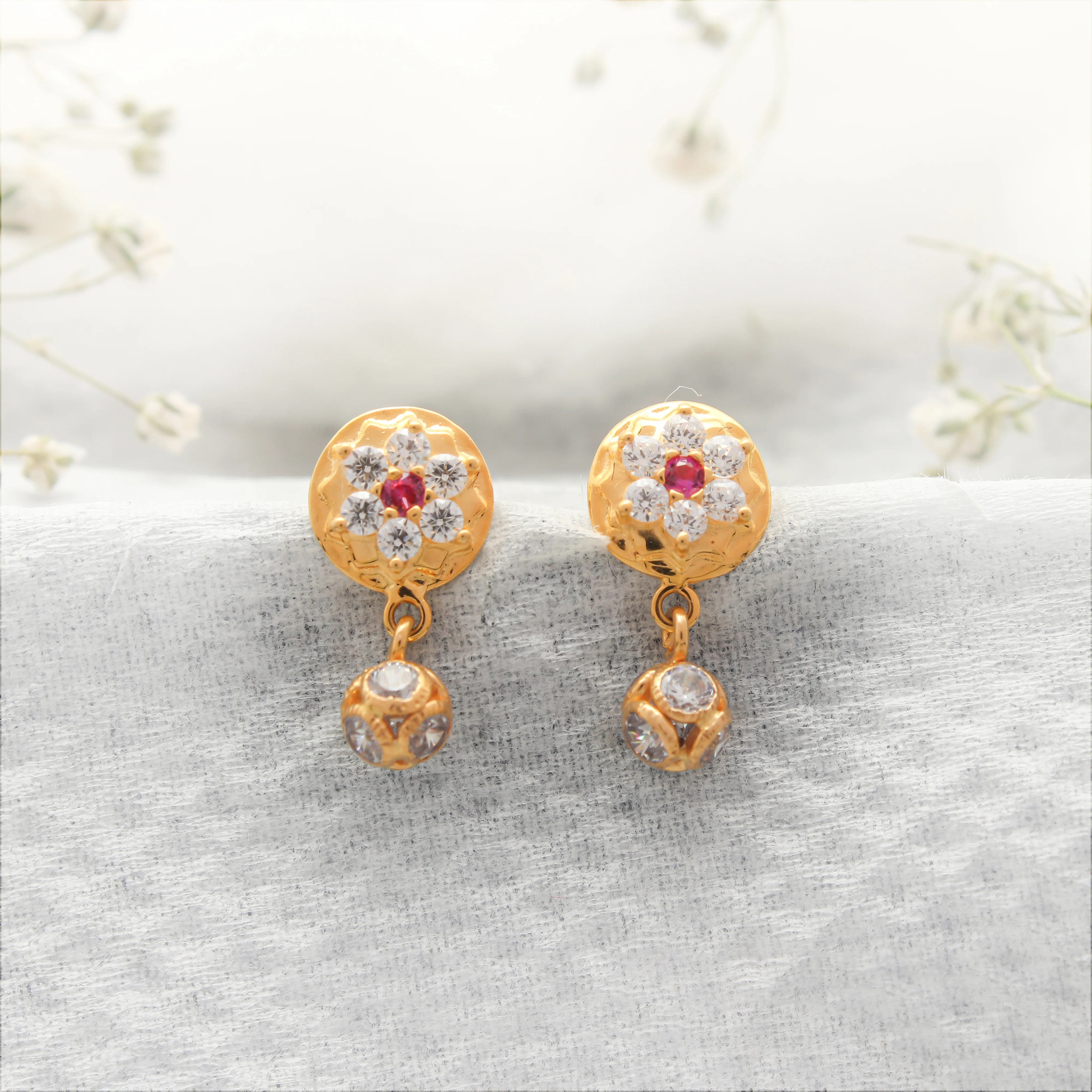 18kt Gold Stone Ball Kids Drop Earring