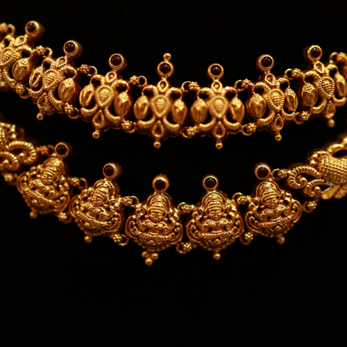 22kt Gold Traditional Peacock and Floral Necklace Set
