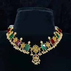 22KT Gold Grand Lakshmi Devi Rubies & Emeralds Necklace
