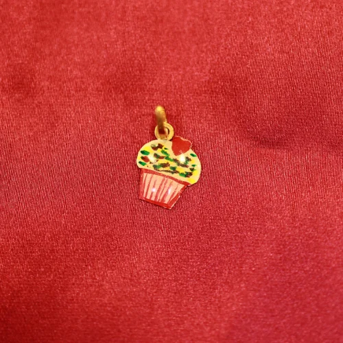 18KT Gold Cupcake Charm Enamel Pendant