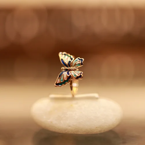 18KT Gold Enamel Butterfly Ring