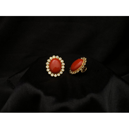 22KT Gold Coral Stone Earrings
