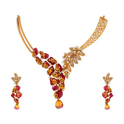 22KT Gold Premium Ruby Necklace Set
