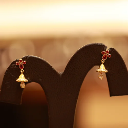 22KT Gold Ruby Bell Drop Earrings 22KT Gold Ruby Bell Drop Earrings
