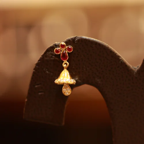 22KT Gold Ruby Bell Drop Earrings