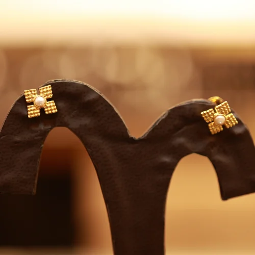 22KT Gold Aurika Woven Pearl Studs 22KT Gold Aurika Woven Pearl Studs