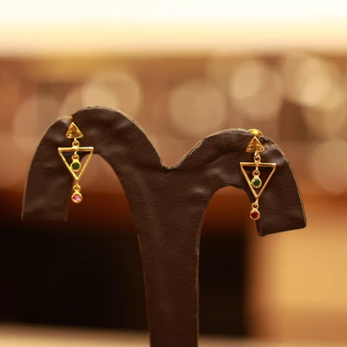 TrioVibe 22KT Geometric Gold Drop Earrings