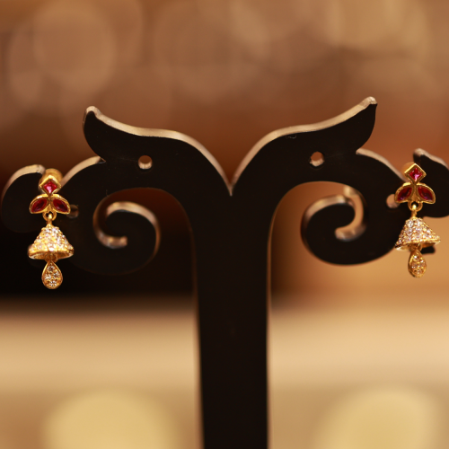 22KT Gold Nayra Bell Drop Earring with Ruby Accents 22KT Gold Nayra Bell Drop Earring with Ruby Accents