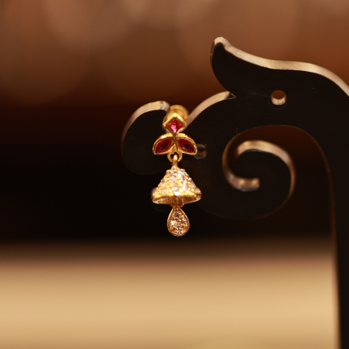 22KT Gold Nayra Bell Drop Earring with Ruby Accents