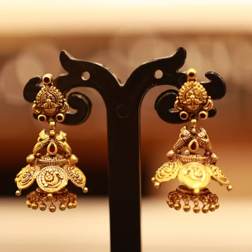 22KT Gold Amrutha Jhumka Temple Earrings 22KT Gold Amrutha Jhumka Temple Earrings