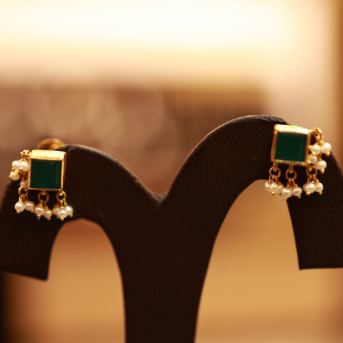 22KT Gold Regal Bloom Stud with Pearl Drops 22KT Gold Regal Bloom Stud with Pearl Drops