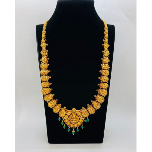 22 KT Women Antique Royal Ashta Lakshmi Peacock Long Necklace WALN010