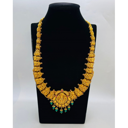 22 KT Women Antique Majestic Peacock Lakshmi Gemstone Long Necklace WALN07