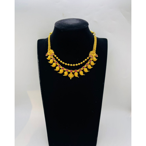 22KT GOLD MANGO DESIGN DOUBLE LAYER SHORT ANTIQUE NECKLACE