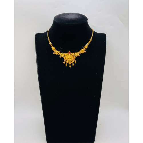 22KT GOLD LAKSHMI PEACOCK DESIGN  SHORT ANTIQUE NECKLACE 