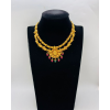 22KT GOLD LAKSHMI MANGO DOUBLE LAYER SHORT ANTIQUE NECKLACE WITH DUAL COLOR BEADS