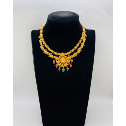 22KT GOLD LAKSHMI MANGO DOUBLE LAYER SHORT ANTIQUE NECKLACE WITH DUAL COLOR BEADS 22KT GOLD LAKSHMI MANGO DOUBLE LAYER SHORT ANTIQUE NECKLACE WITH DUAL COLOR BEADS